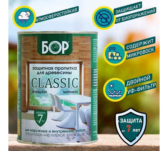 Защитная пропитка для дерева Бор Classic для наружных работ, махагон 0,7 кг 4690417094189