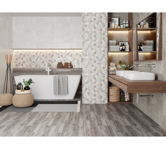 Декор LB CERAMICS Гексацемент 1064-0294 (серый; 20х60 см; 7 шт.; площадь упаковки 0,84 кв.м) СК000032985
