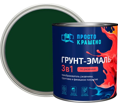 Грунт-эмаль Простокрашено! по ржавчине 3 в 1, зеленая, 2.7 кг 69700