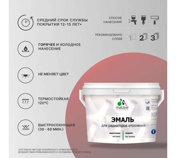 Эмаль для радиаторов и батарей отопления MALARE быстросохнущая, матовая, хвойный бонсай, 10 кг 2036748014120