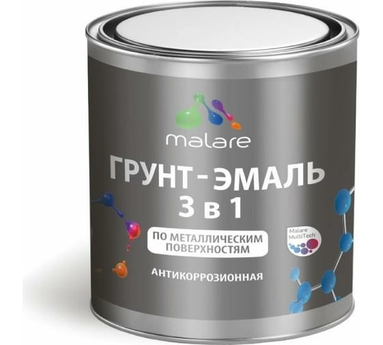 Акриловая грунт-эмаль 3 в 1 по ржавчине MALARE небесно-голубой, матовая, 2.5 кг 2036770786507