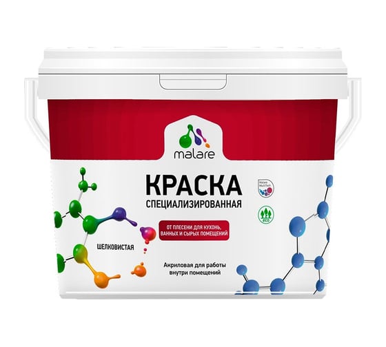 Краска от плесени и грибка MALARE быстросохнущая, матовая, перо павлина, 2.7 л 2036750133925 1