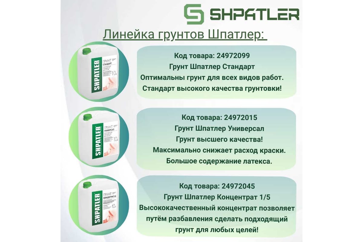 Грунт ШПАТЛЕР концентрат 1/5, 10 л Ш00039 - выгодная цена, отзывы,  характеристики, фото - купить в Москве и РФ