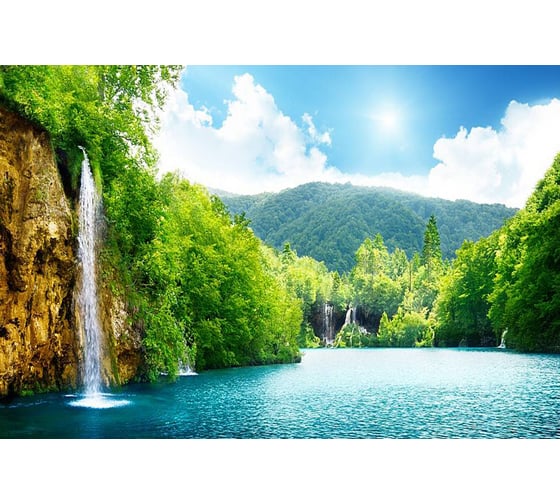 Фотообои Студия фотообоев Водопад на горной реке, 400x270 см, 4 полотна 1403843