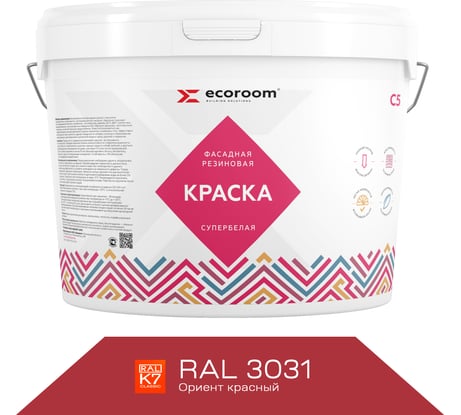 Фасадная резиновая краска ECOROOM RAL 3031 ориент красный, 2.4 кг Е-Кр -3582/3031