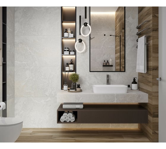 Керамогранит LAPARET Blaze silver светло-серый, 60x120 см, сатинированный карвинг, 1.44 кв. м, 2 шт. х9999293160