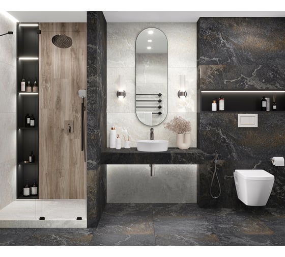 Керамогранит LAPARET Blaze nero графитовый, 60x60 см, сатинированный карвинг, 1.44 кв. м, 4 шт. х9999293137