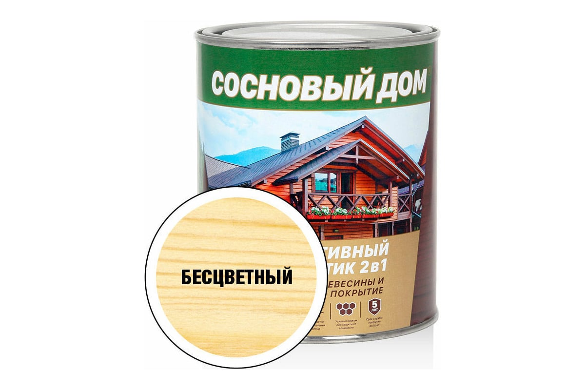 Декоративно-защитный состав для древесины ЗАО Декарт Сосновый дом  бесцветный, 0.8 л 29516