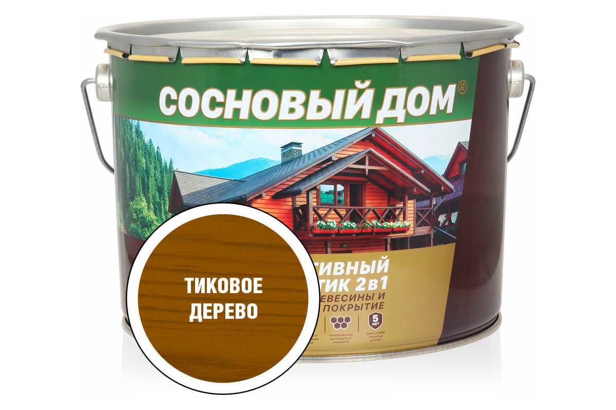 Состав декоративно-защитный для древесины сосновый дом 23619 9л тиковое дерево