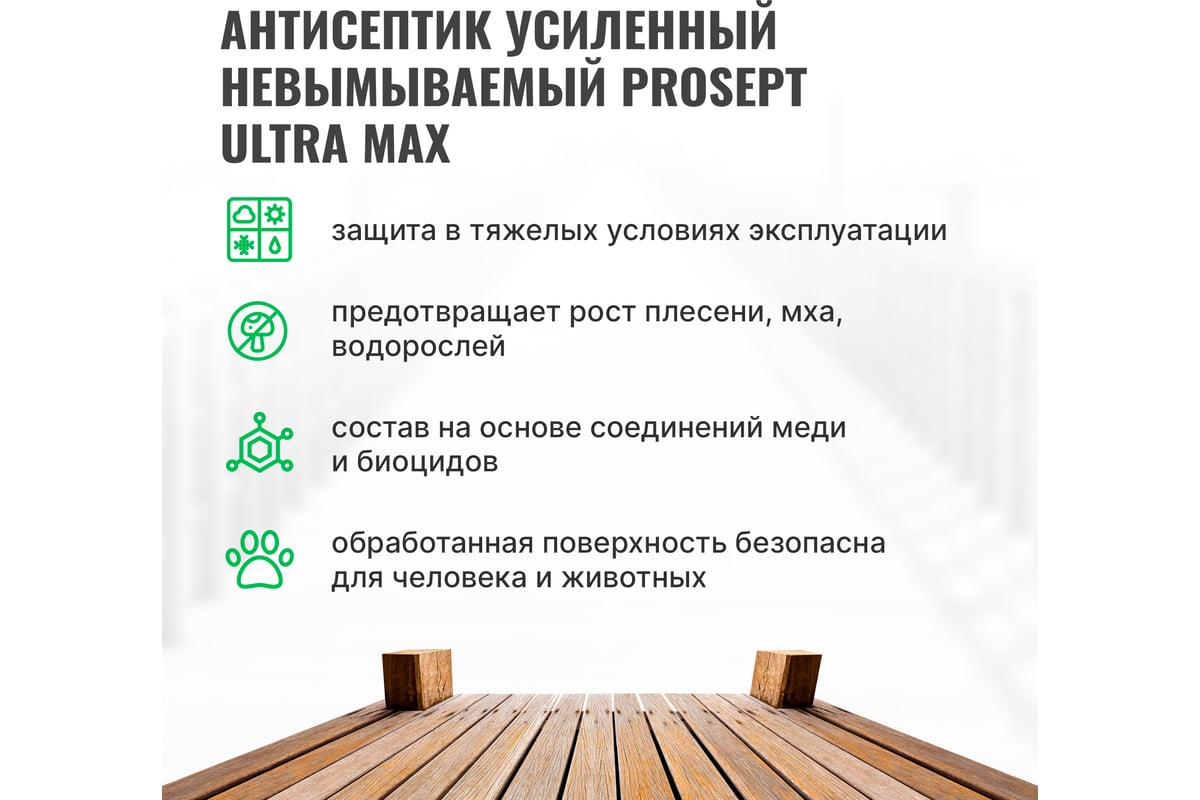 Антисептик усиленный невымываемый PROSEPT ULTRA MAX концентрат 1:10 1 кг  кг077-1 - выгодная цена, отзывы, характеристики, фото - купить в Москве и РФ