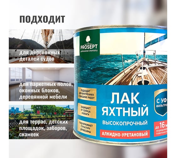 Лак яхтный полуматовый готовый состав PROSEPT 2 л 058-2