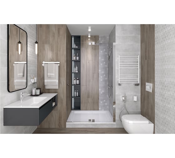 Керамическая настенная плитка LAPARET Sharp светло-серый, 20x60 см, 1.2 кв. м, 10 плиток в упаковке х9999281079