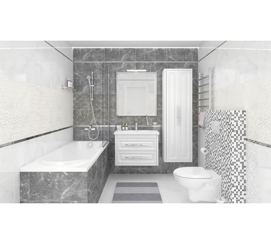 Керамическая настенная плитка LAPARET Crystal серый, 30x60 см, 1.98 кв.м, 11 плиток в упаковке х9999213193