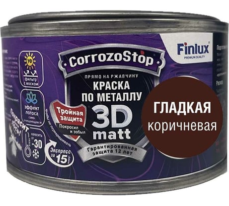 Быстросохнущая грунт-эмаль по металлу, ржавчине Finlux F-115 CorrozoStop Ral 8017 Коричневый, 0.25 л 4603783210626