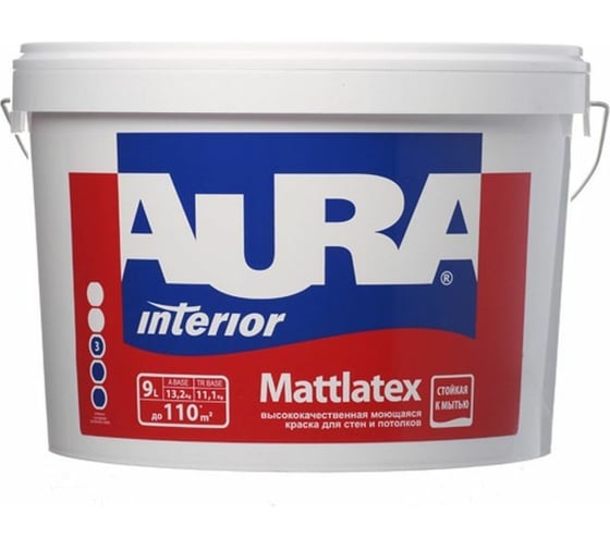 Краска AURA Mattlatex моющаяся, для стен и потолков, 9 л, RAL 1003 ASP026