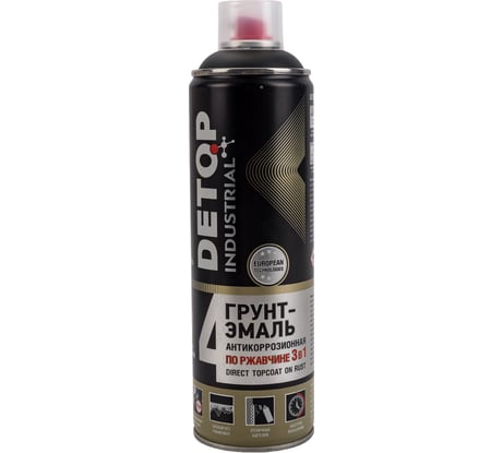 Грунт-эмаль DETOP по ржавчине 3 в 1, черный, RAL 9004, аэрозоль 650 мл DTI-A07721
