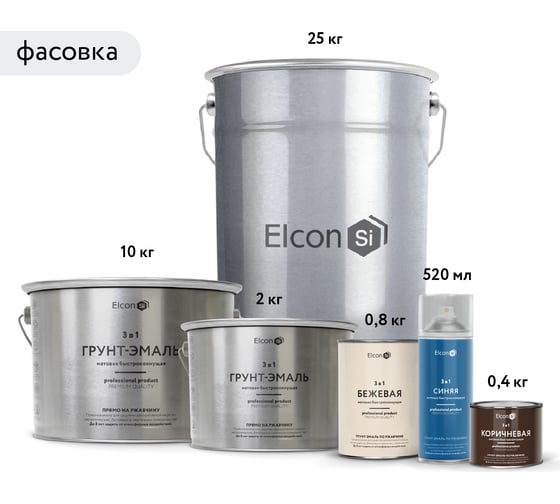 Грунт-эмаль по ржавчине Elcon 3 в 1 ral 7024 графит, (RAL 7024 ) 25 кг 00-00462317