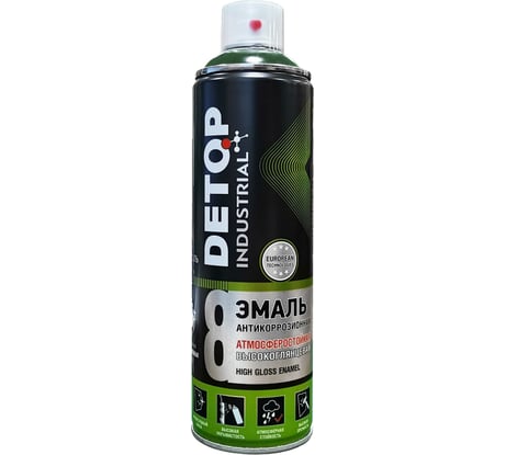 Эмаль DETOP атмосферостойкая, высокоглянцевая, зеленый мох, RAL 6005, аэрозоль 650 мл DTI-A07772