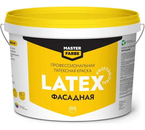 Фасадная краска MASTERFARBE PROLATEX ВД, атмосферостойкая, белая, 14 кг 4631166884737 1