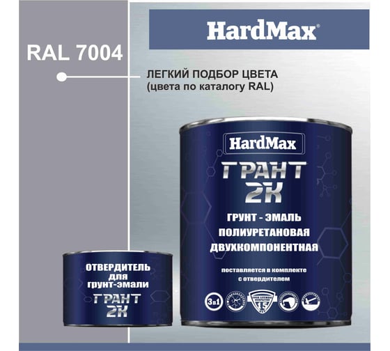 Грунт-эмаль HardMax ГРАНТ 2К RAL 7004 сигнально-серый, комплект 2.19 кг 4690417100521