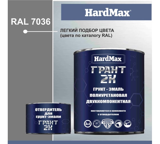 Грунт-эмаль HardMax ГРАНТ 2К RAL 7036 платиново-серый, комплект 2.19 кг 4690417100569