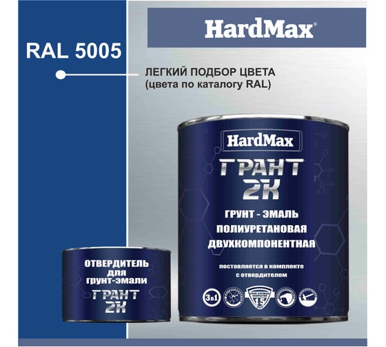 Грунт-эмаль HardMax ГРАНТ 2К RAL 5005 сигнально-синий, комплект 2.19 кг 4690417100477