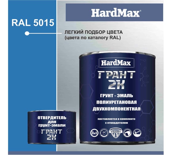 Грунт-эмаль HardMax ГРАНТ 2К RAL 5015 небесно-голубой, комплект 2.19 кг 4690417100484