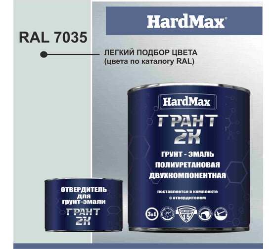 Грунт-эмаль HardMax ГРАНТ 2К RAL 7035 светло-серый, комплект 2.19 кг 4690417100552