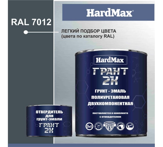 Грунт-эмаль HardMax ГРАНТ 2К RAL 7012 серый базальт, комплект 2.19 кг 4690417100538