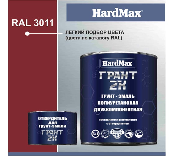 Грунт-эмаль HardMax ГРАНТ 2К RAL 3011 красно-коричневый, комплект 2.19 кг 4690417100453