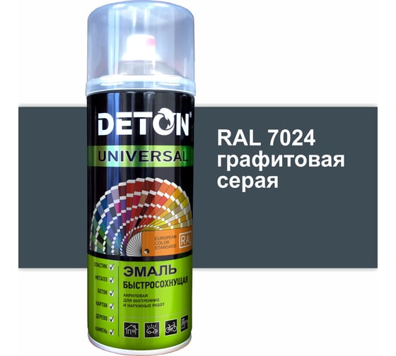 Эмаль DETON акриловая, быстросохнущая, графитовый серый, RAL 7024, аэрозоль 520 мл DTN-A07254 1