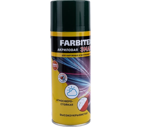 Акриловая эмаль Farbitex аэрозоль, 520 мл, RAL 6002 зелёный лист 4100008936