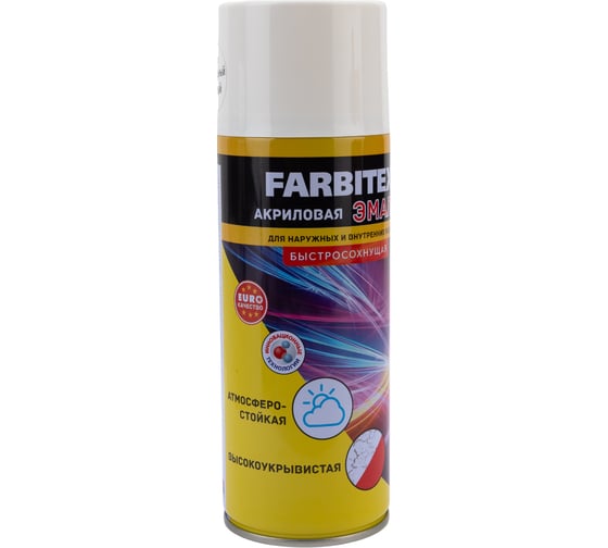 Акриловая эмаль Farbitex аэрозоль, 520 мл, RAL 9003 сигнальный белый 4100008946
