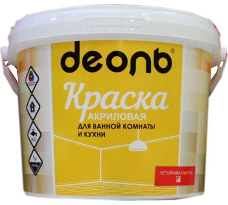 Акриловая краска Деоль интерьерная, для ванной комнаты и кухни, моющаяся, белоснежная, матовая, 0.9 л DAKI09W
