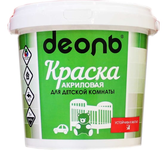 Акриловая краска Деоль интерьерная, для детской комнаты, моющаяся, белоснежная, матовая, 0.9 л DACH09W