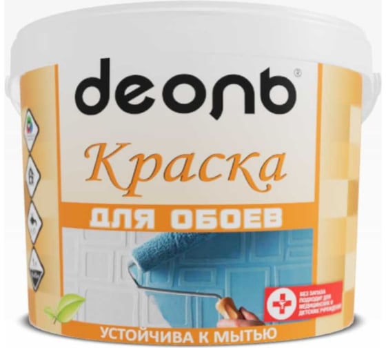Акриловая краска Деоль интерьерная, для обоев, влагостойкая, белоснежная, матовая, 2.7 л DWAL27W