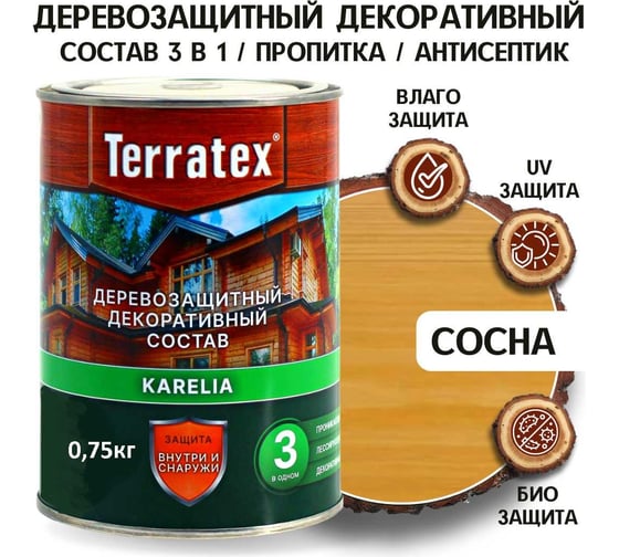 Деревозащитный декоративный состав ТЕРРАТЕКС сосна, 0.75 кг, 1 л ЭК000136995