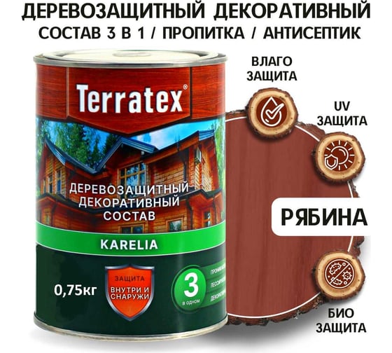 Деревозащитный декоративный состав ТЕРРАТЕКС рябина, 0.75 кг, 1 л ЭК000136991