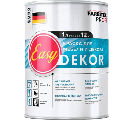 Акриловая краска для мебели и декора Farbitex PROFI EasyDekor 1 л 4300011680 1