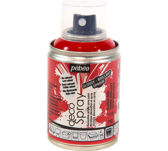 Краска PEBEO decoSpray на водной основе, аэрозоль, 100 мл, красный глянцевый 533382 1