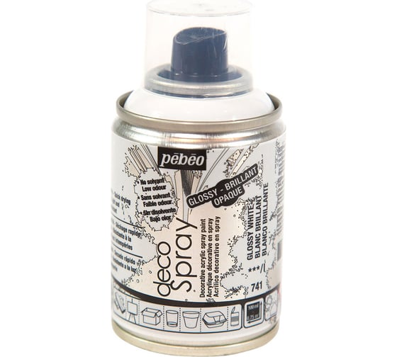Краска PEBEO decoSpray на водной основе, аэрозоль, 100 мл, белый глянцевый 533381 1