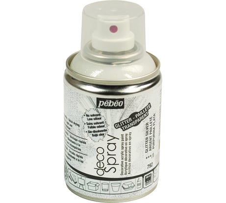 Краска PEBEO decoSpray на водной основе, аэрозоль, 100 мл, под серебро с глиттером 530567
