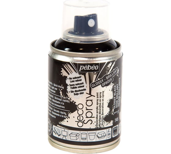 Краска PEBEO decoSpray на водной основе, аэрозоль, 100 мл, черный глянцевый 530578 1