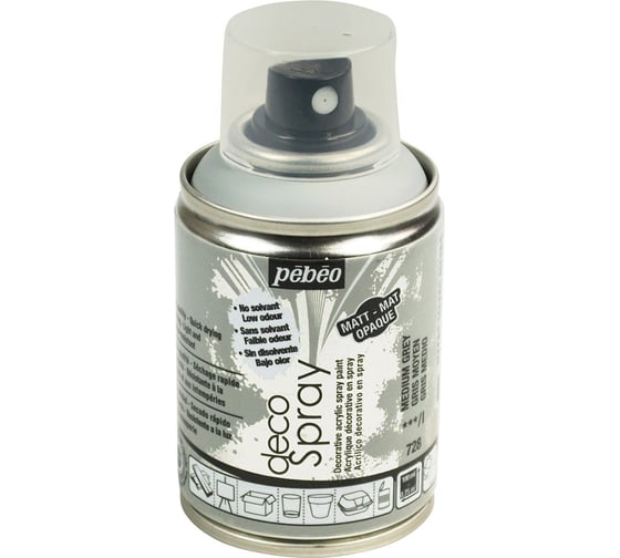 Краска PEBEO decoSpray на водной основе, аэрозоль, 100 мл, серый 530580 1