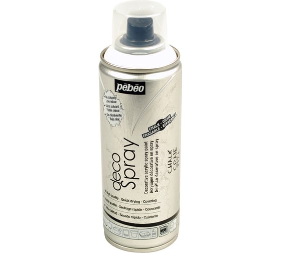 Краска PEBEO decoSpray меловая, смываемая, на водной основе, аэрозоль, 200 мл, белый 531807