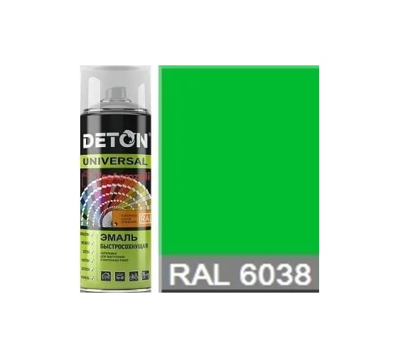 Флуоресцентная акриловая эмаль DETON быстросохнущая, зеленый, RAL 6038, аэрозоль 520 мл DTN-A07269