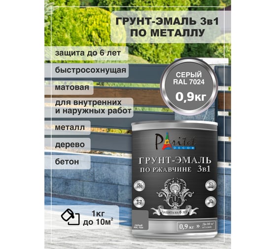 Эмаль 3в1 Paritet 0,9 кг серый ral 7024 PD-016