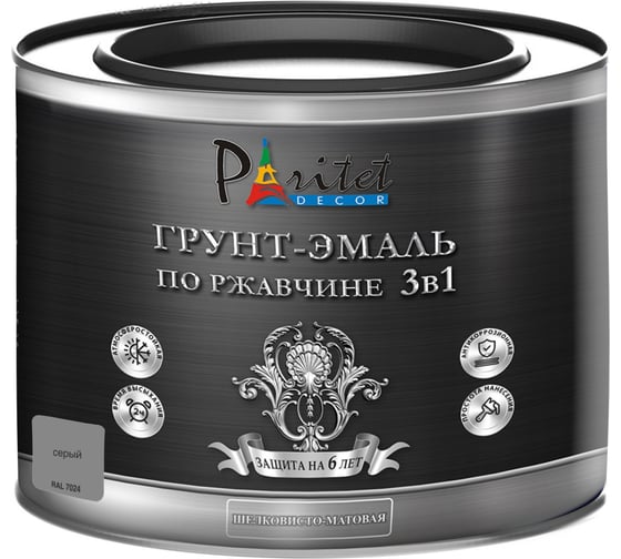 Эмаль 3в1 Paritet 1,9 кг серый ral 7024 PD-022 1