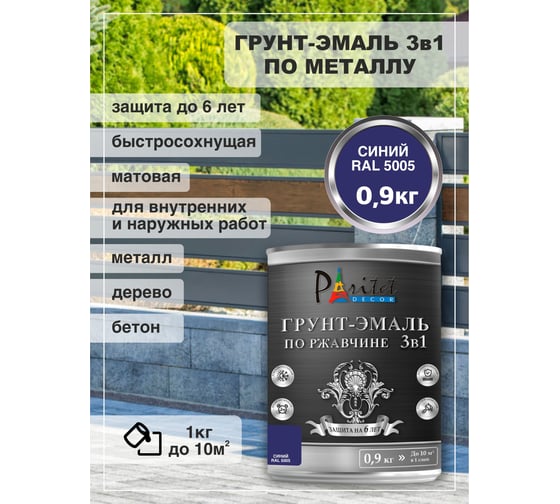 Эмаль 3в1 Paritet 0,9 кг синий ral 5005 PD-015