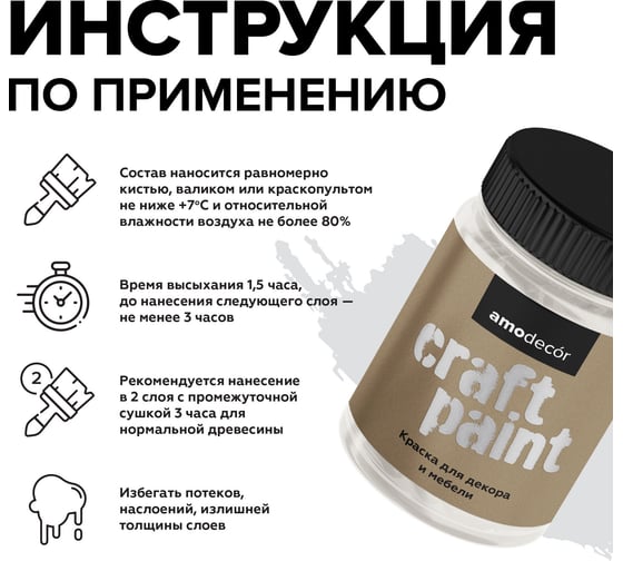 Меловая краска для мебели и прикладного творчества Amo decor белая, 0.25 кг ТД000006744